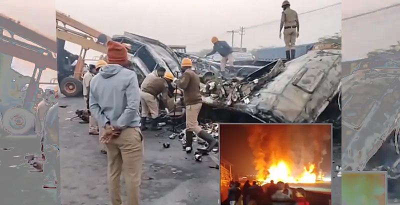 ദേശീയ പാത 48യില്‍ ഭീകര അപകടം: ട്രക്ക് ഇടിച്ച് ബസിനു തീപിടിച്ചു; 10 പേര്‍ മരിച്ചു, 6 പേരെ കാണാതായി