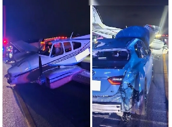 അടിയന്തര ലാൻഡിങ് ശ്രമം പാളി: അമേരിക്കൻ ഹൈവേയിൽ വിമാനം കാറുകളിൽ ഇടിച്ചിറങ്ങി
