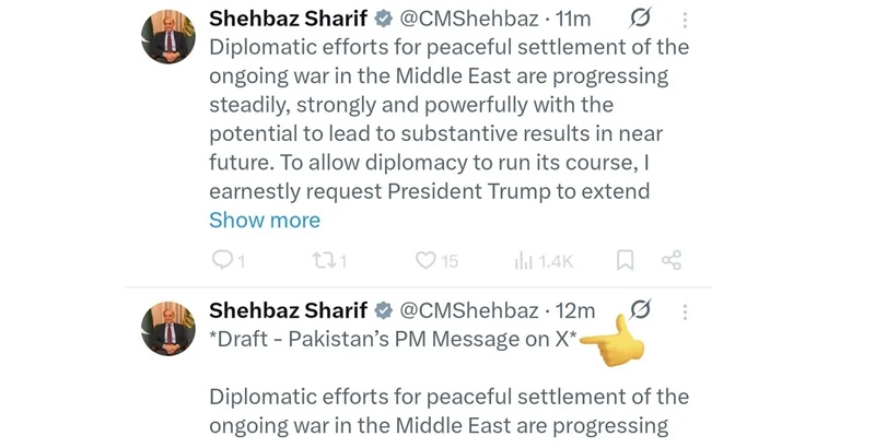 \'ഡ്രാഫ്റ്റ്\' പോസ്റ്റ് വിവാദം: ഷെഹ്ബാസ് ഷരീഫിന്റെ എക്‌സ് സന്ദേശം ചർച്ചയായ്...