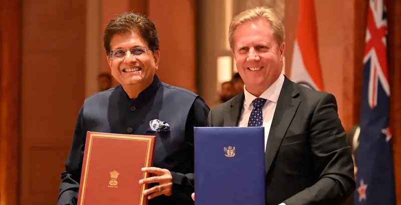 ഇന്ത്യയും ന്യൂസിലന്റും സ്വതന്ത്ര വ്യാപാര കരാറില്‍ ഒപ്പുവച്ചു