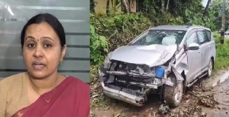 മുൻ മന്ത്രി വീണ ജോർജും കുടുംബവും സഞ്ചരിച്ച കാർ ഇലക്ട്രിക് പോസ്റ്റിലേക്ക് ഇടിച്ചുകയറി
