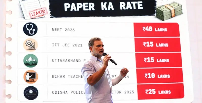 നീറ്റ് ചോദ്യപേപ്പറിന് 40 ലക്ഷം'; പരീക്ഷാ ചോർച്ച 'മെനു കാർഡ്' പോലെ വിറ്റഴിക്കുന്നുവെന്ന് രാഹുൽ ഗാന്ധി